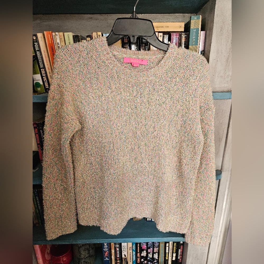 Lilly Pulitzer Rainbow Metallic Scalloped Gliana Sweater XS